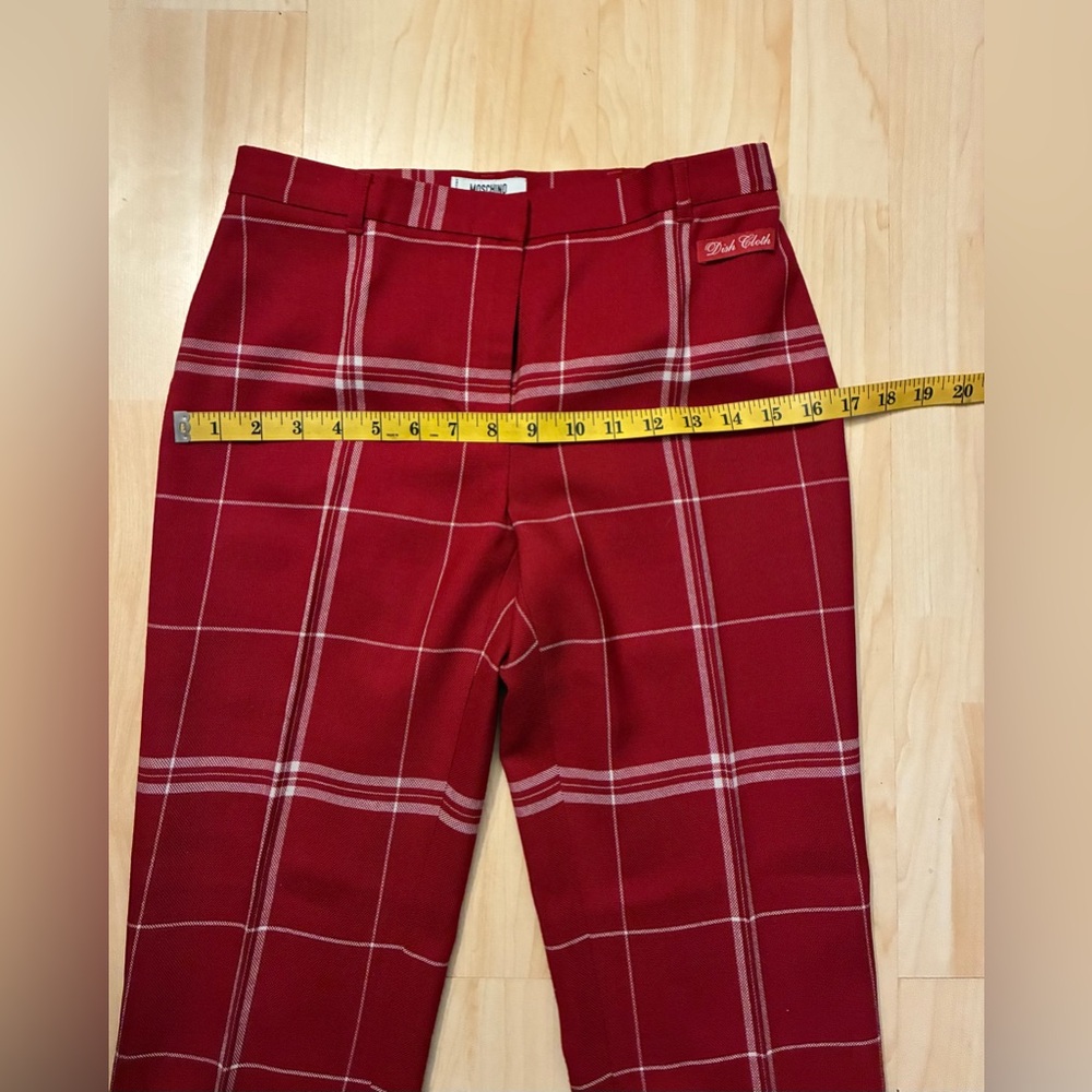 Moschino 80’s Dish Cloth wool red Plaid Women’s cropped Leg Pants - Picture 8 of 16